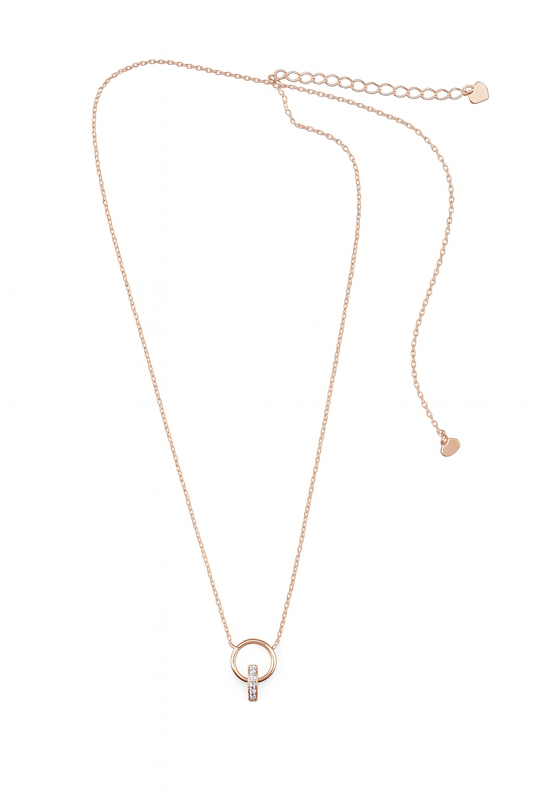 Rose Gold Two Ring Pedant With Cubic Diamond Necklace