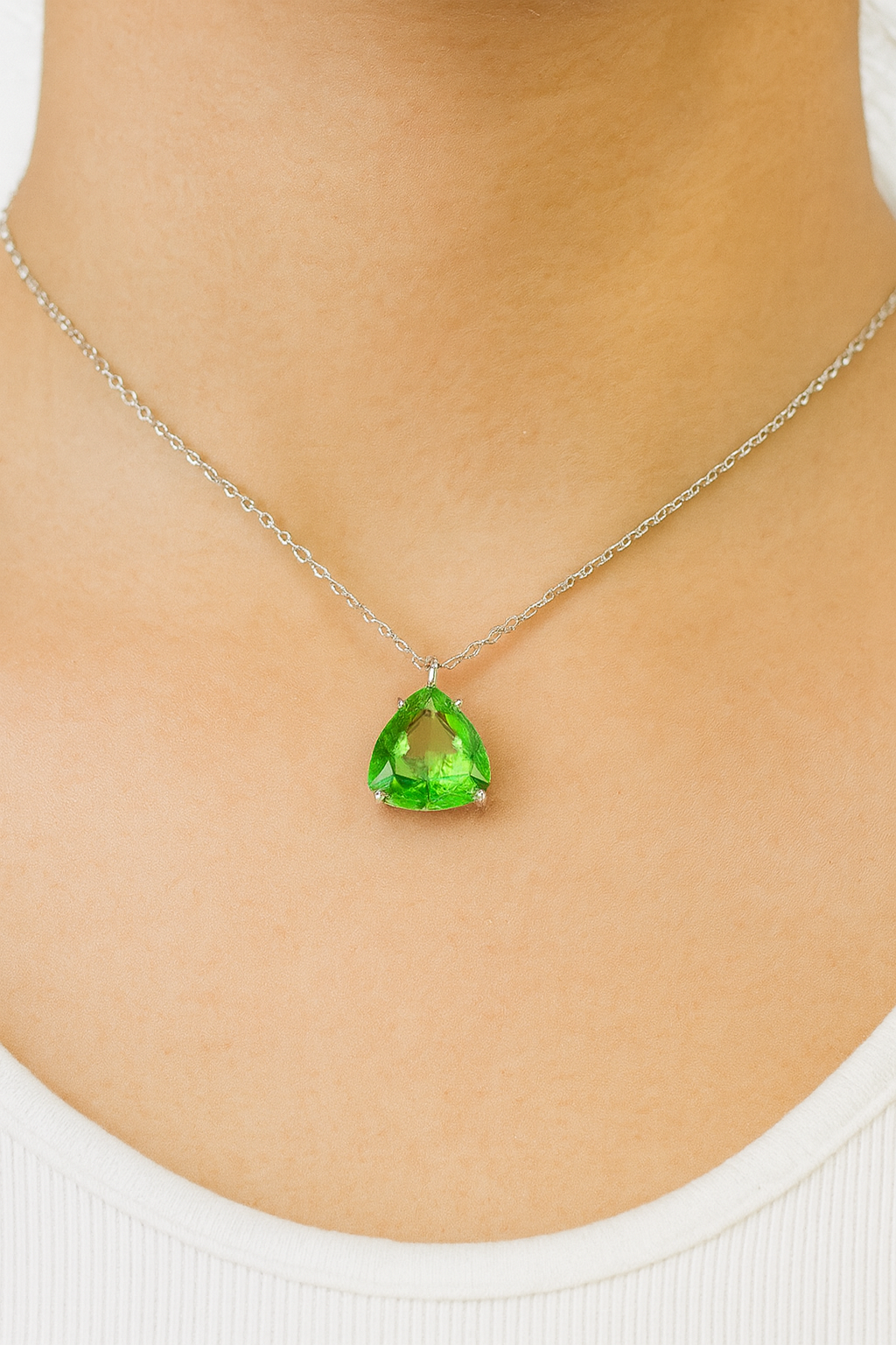 Triangle Shape Green Diamond Pedant Necklace
