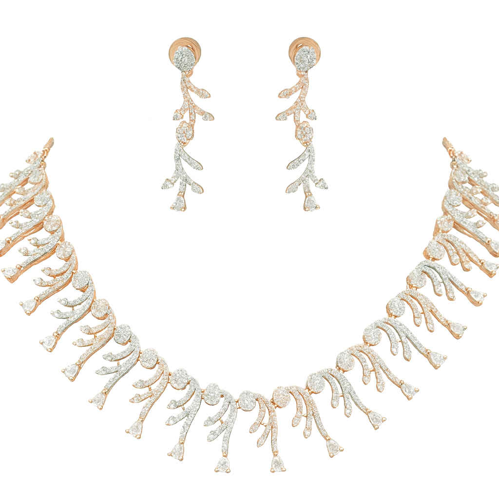 Luxury Fine Jewelry Rose Gold American Diamond Necklace Set For Women