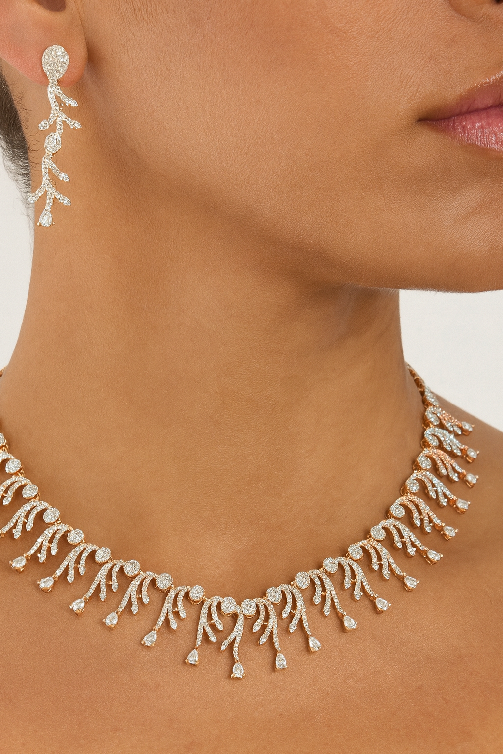 Luxury Fine Jewelry Rose Gold American Diamond Necklace Set For Women