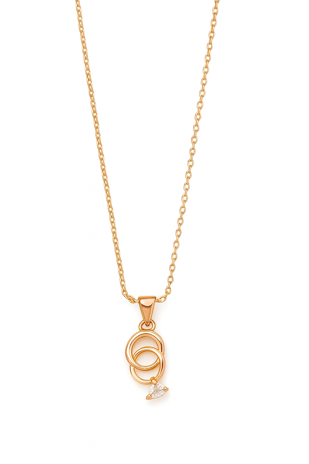 Double circle ring of  diamond pendant with chain