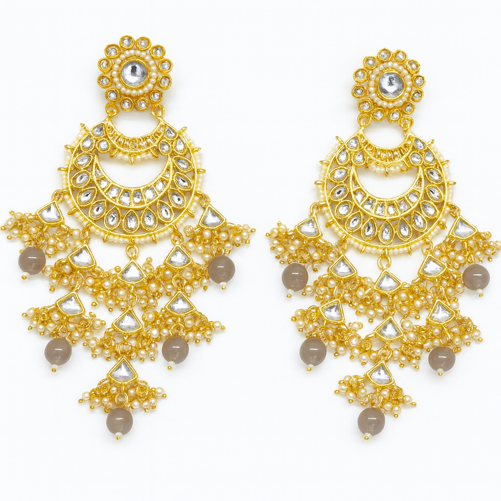 Latest Design Jhumka Kundan Earrings With Grey Pearls