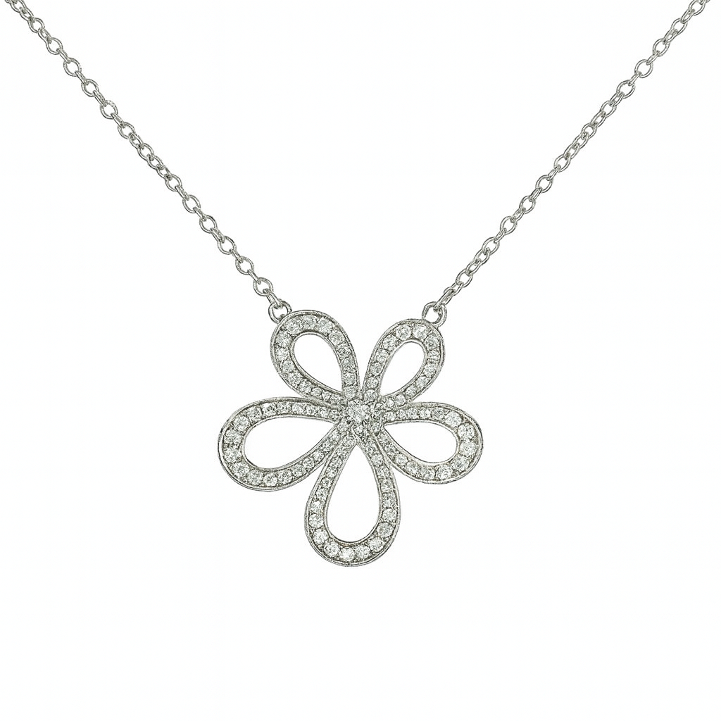 Flower Silver Pedant With Large Size Necklace