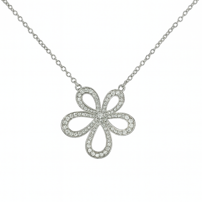 Flower Silver Pedant With Large Size Necklace