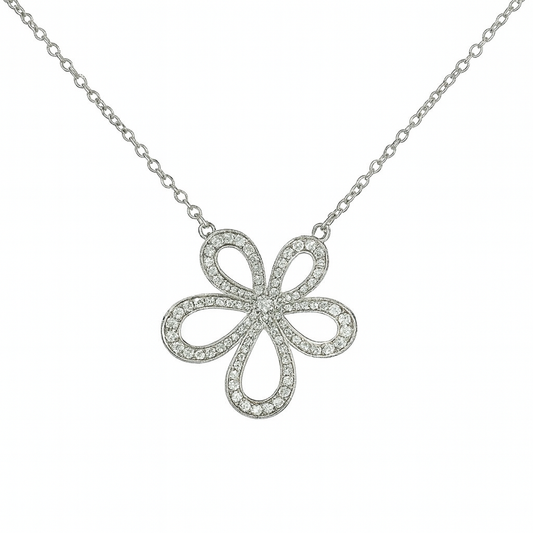 Flower Silver Pedant With Large Size Necklace