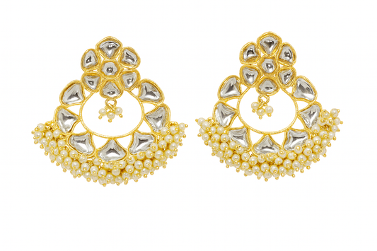 Traditional Chand Bali Kundan Hoop Earrings With Pearls