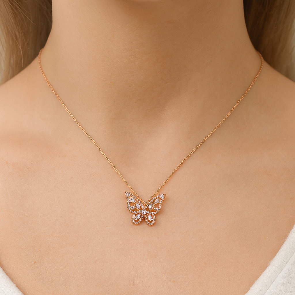 Butterfly Shape With Cubic Diamonds Pedant Necklace