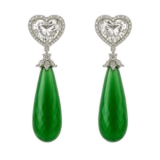 Heart shaped  Green topaz  gemstone dropping earring