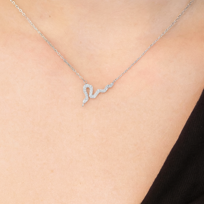 White Diamonds Snake Style Pendant Necklace