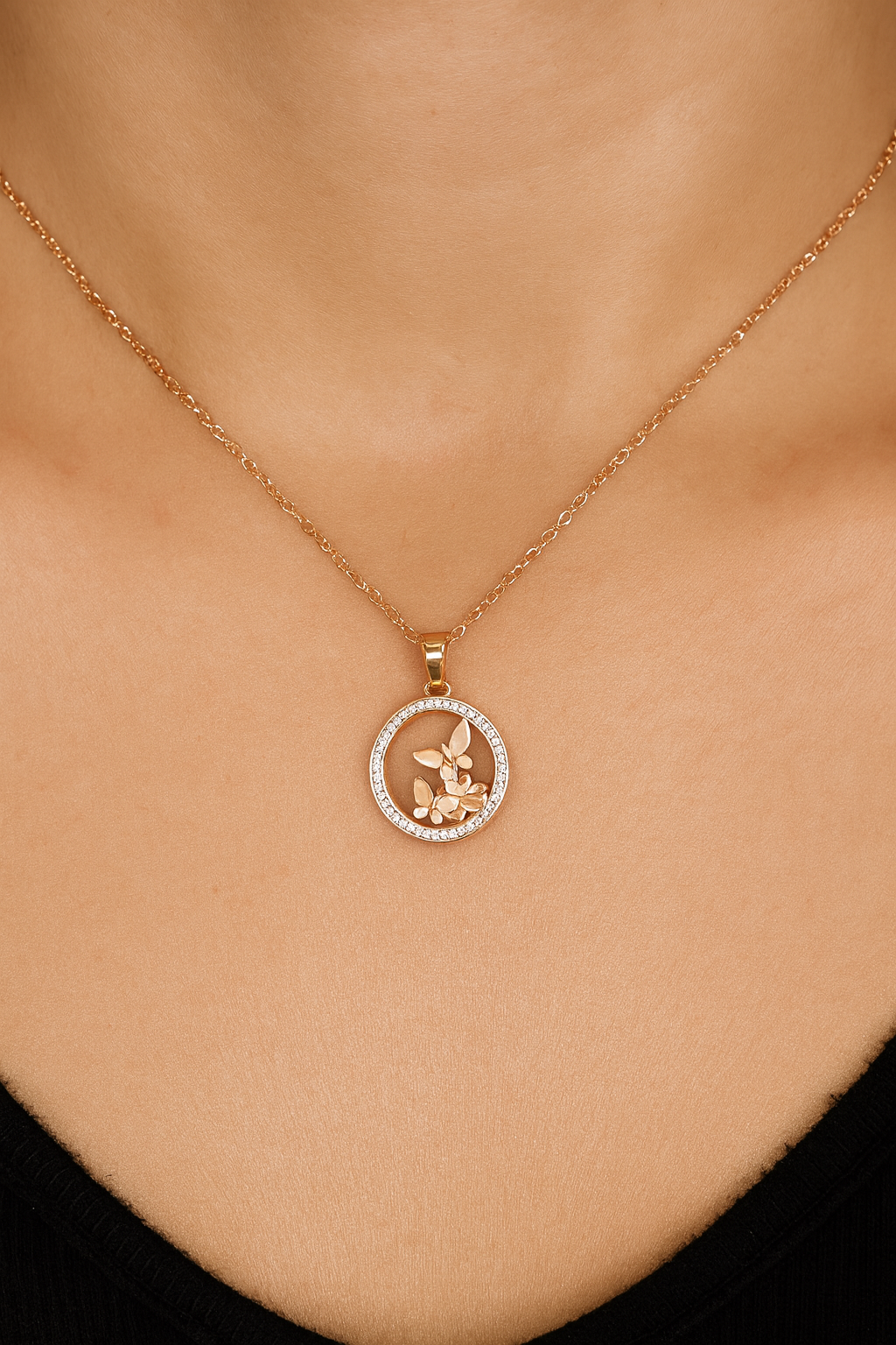 trendy circle pendant rose gold necklace