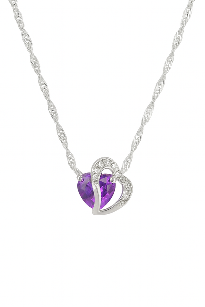 Purple heart silver necklace