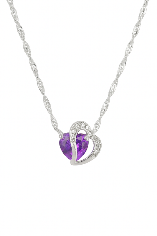 Purple heart silver necklace