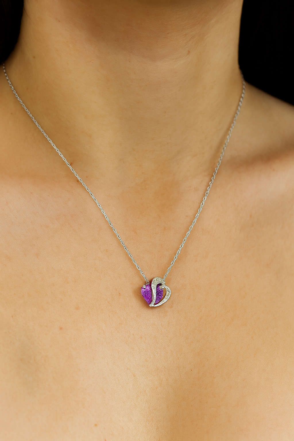 Purple heart silver necklace
