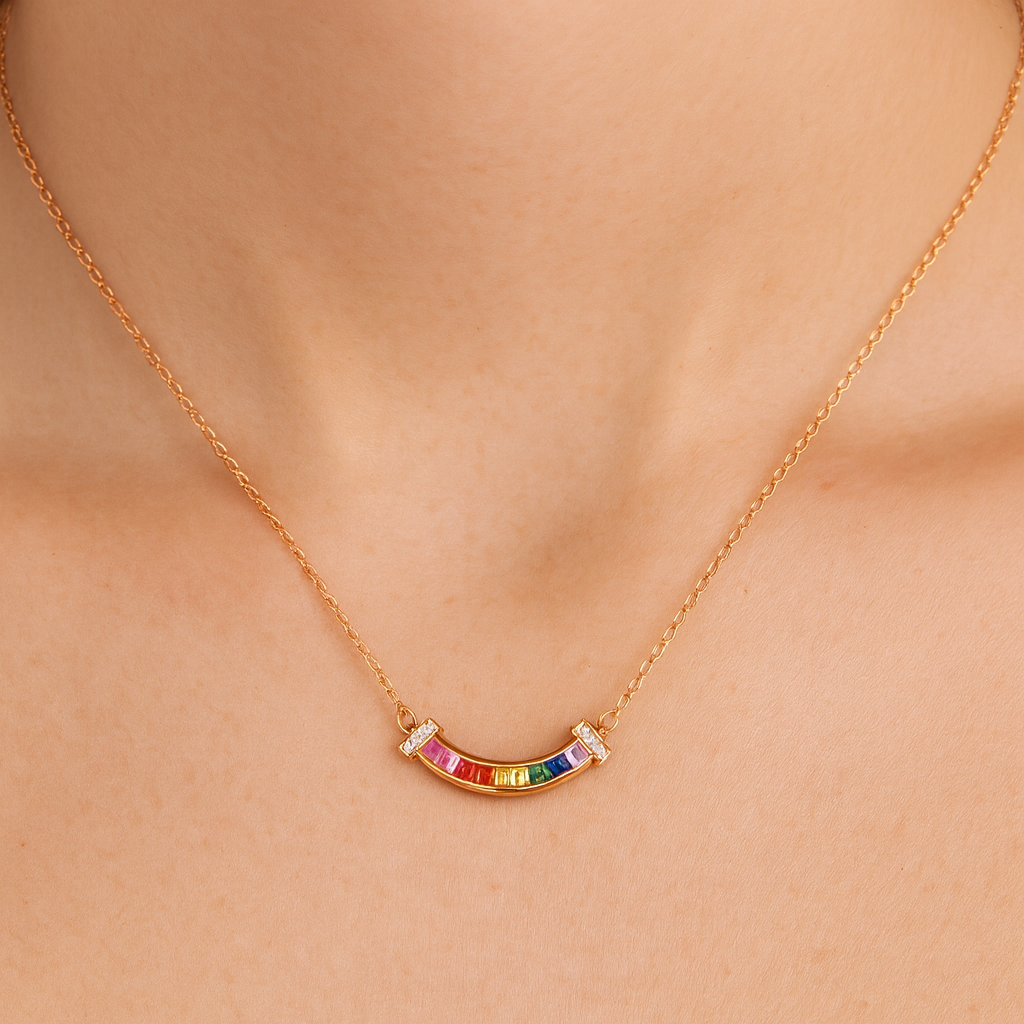 Rainbow color sweet rose gold necklace