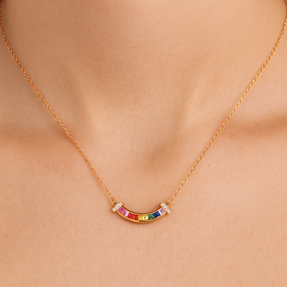 Rainbow color sweet rose gold necklace