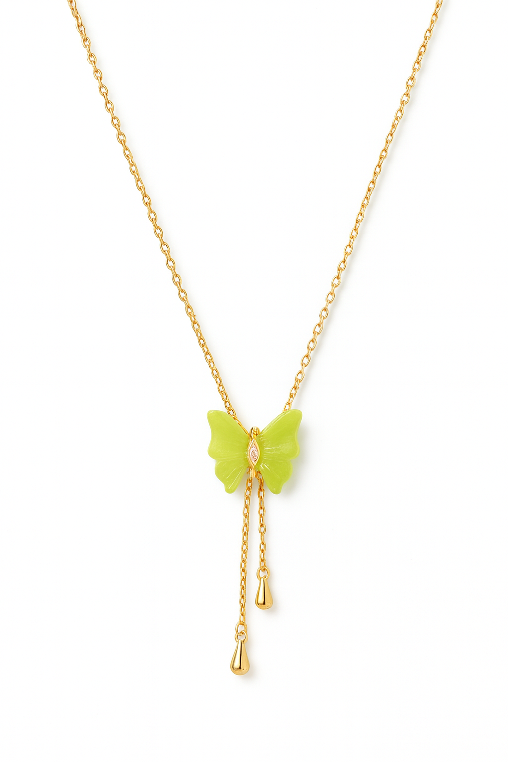 Green Butterfly Pendant Necklace With Gold Chain For Girls