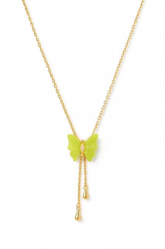 Green Butterfly Pendant Necklace With Gold Chain For Girls