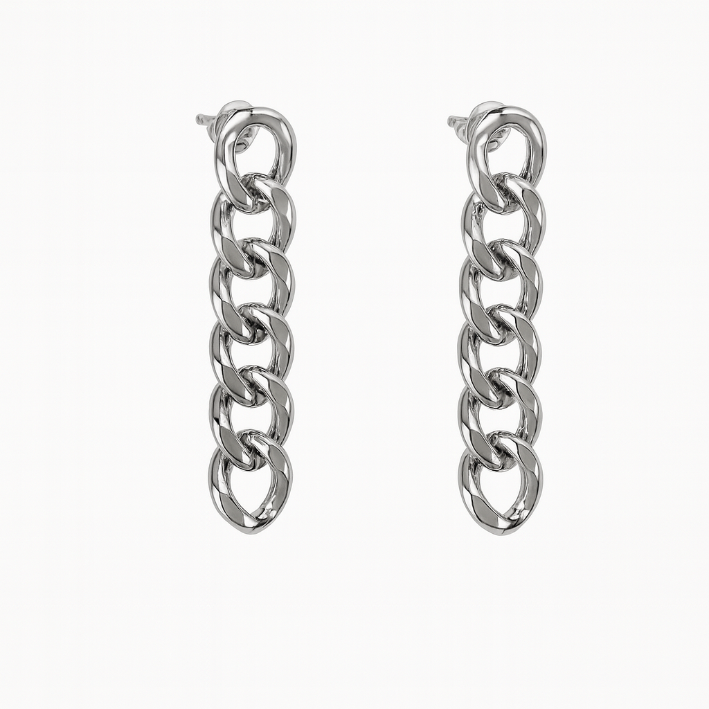 Silver chain design earring