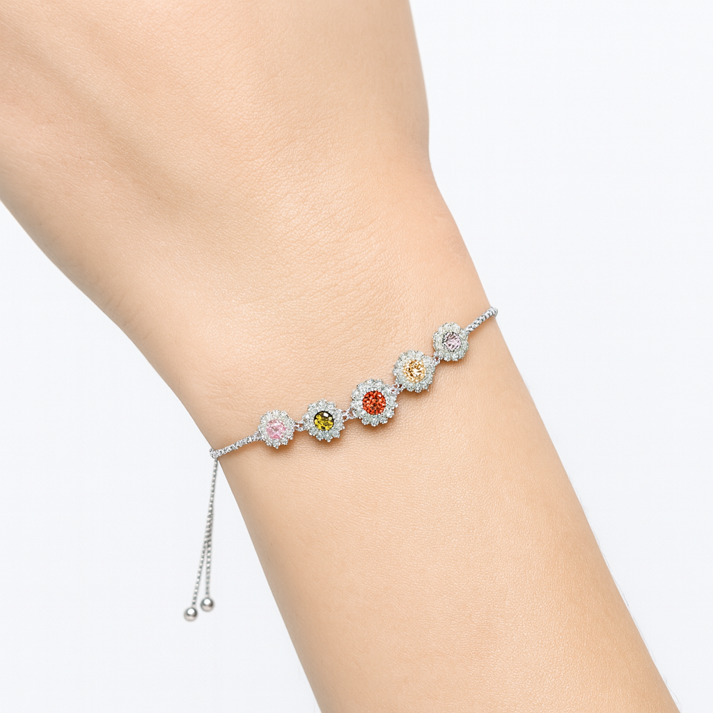 Multi Colour Silver Plated Stylish Bracelet