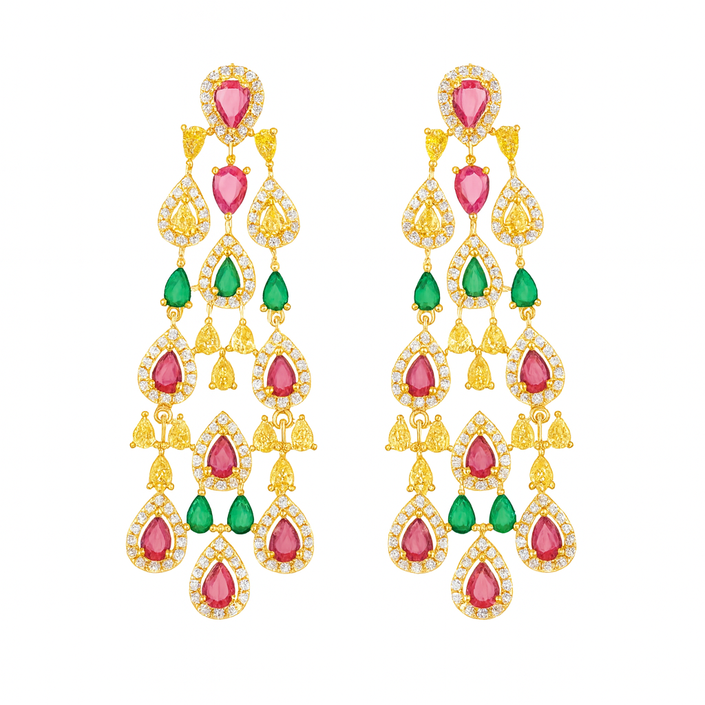 new style hanging multi colour gold plated large long dangle earring