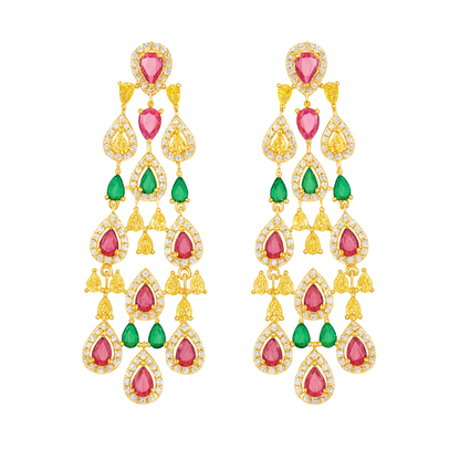 new style hanging multi colour gold plated large long dangle earring