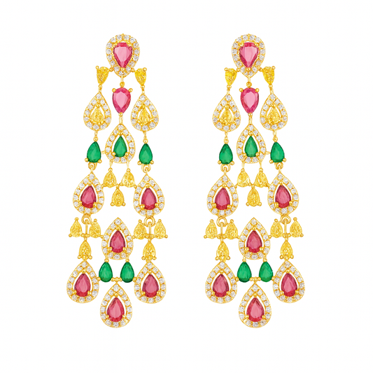 new style hanging multi colour gold plated large long dangle earring