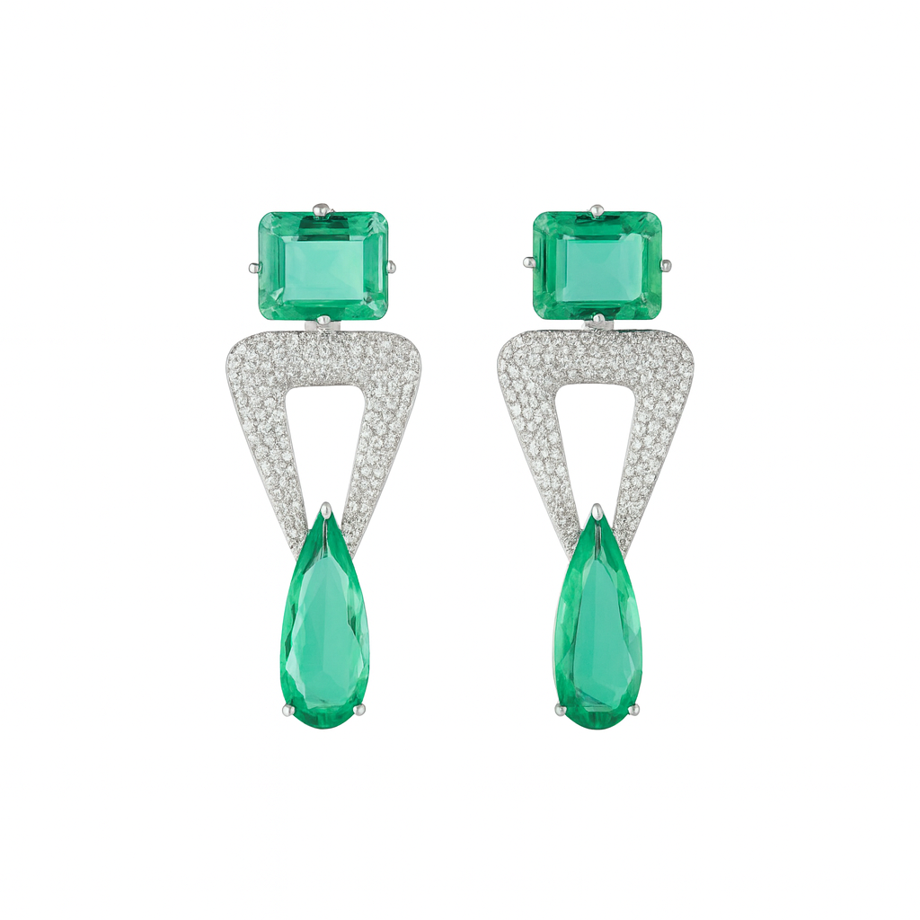 new trendy triangle dangling green water drop blue crystal earring for girls