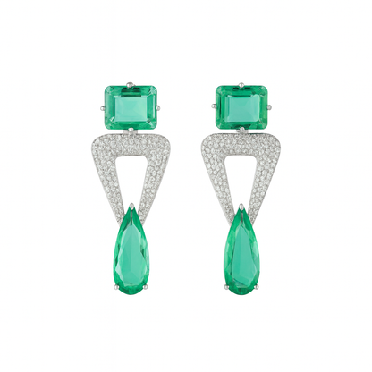 new trendy triangle dangling green water drop blue crystal earring for girls