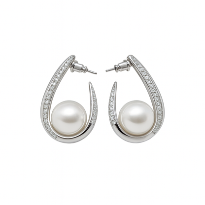 trendy micro pave cubic diamonds U shape pearl huggie earring for girls