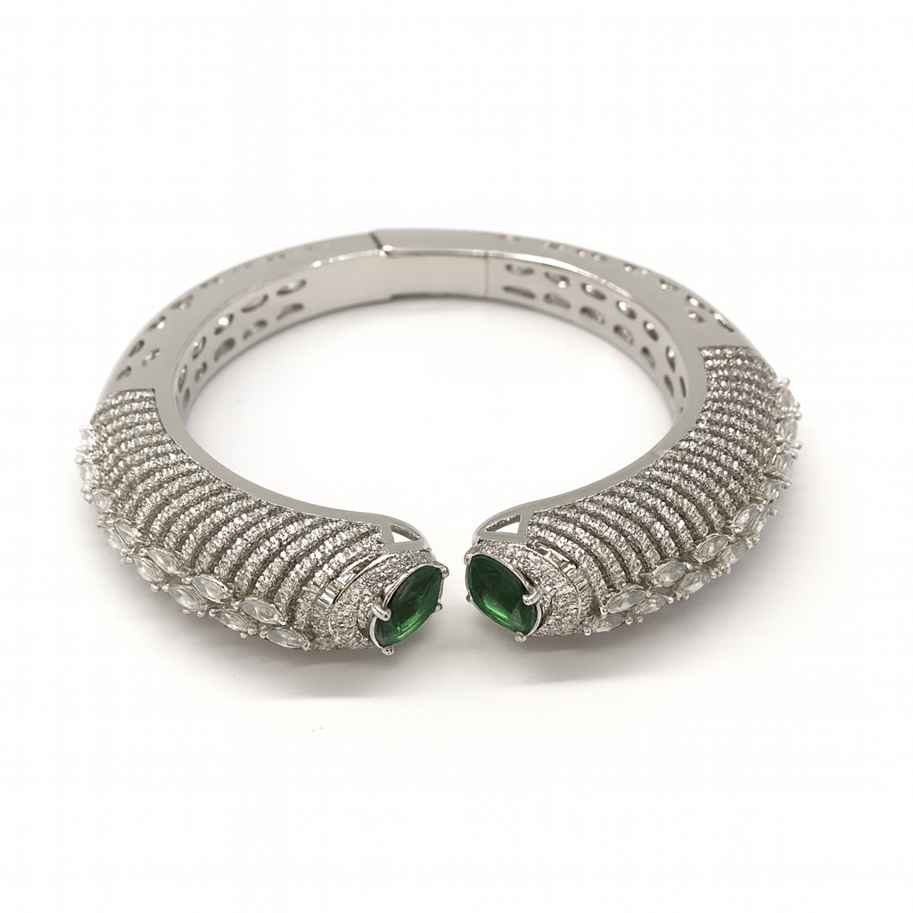 Silver plated unique style with green zirconia diamonds bangles for women
