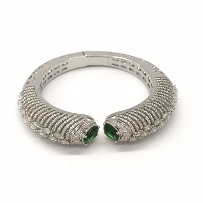 Silver plated unique style with green zirconia diamonds bangles for women