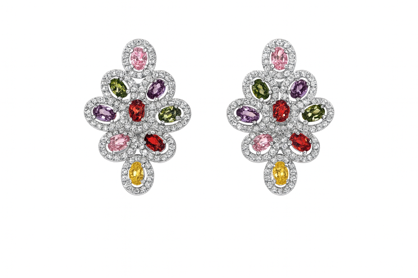 Luxury multi colour cubic zirconia stone large flower stud earring for women
