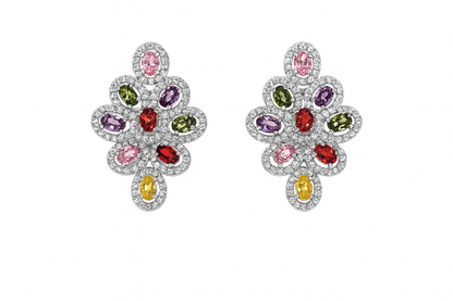 Luxury multi colour cubic zirconia stone large flower stud earring for women