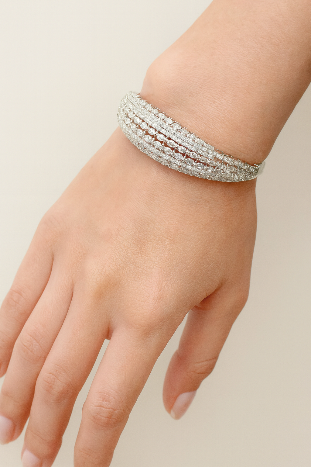 White gold custom pear cut diamond bangle for women