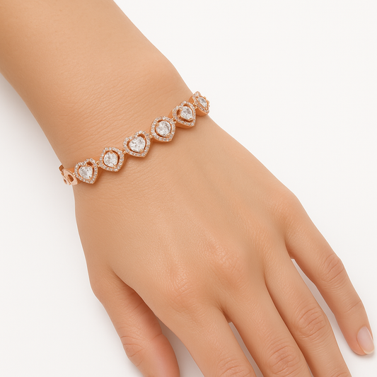 Rose gold plated heart shape cubic diamonds kada for women