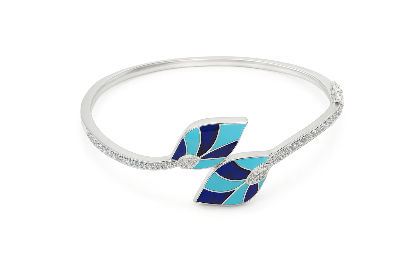 Silver plated Vintage Enamel Leaves shape with cubic diamonds kada for women