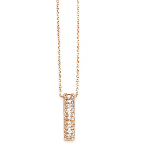 white diamond line squer pendant rose gold necklace