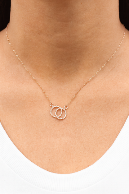 Double circle rose gold necklace with diamonds