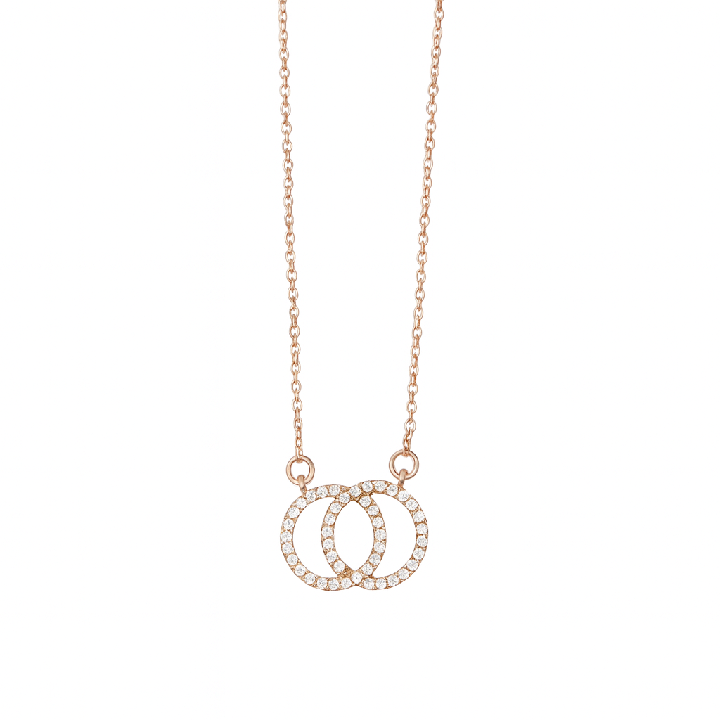 Double circle rose gold necklace with diamonds