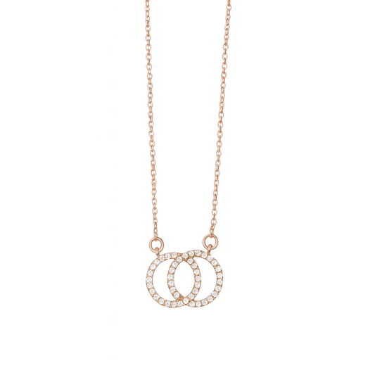 Double circle rose gold necklace with diamonds