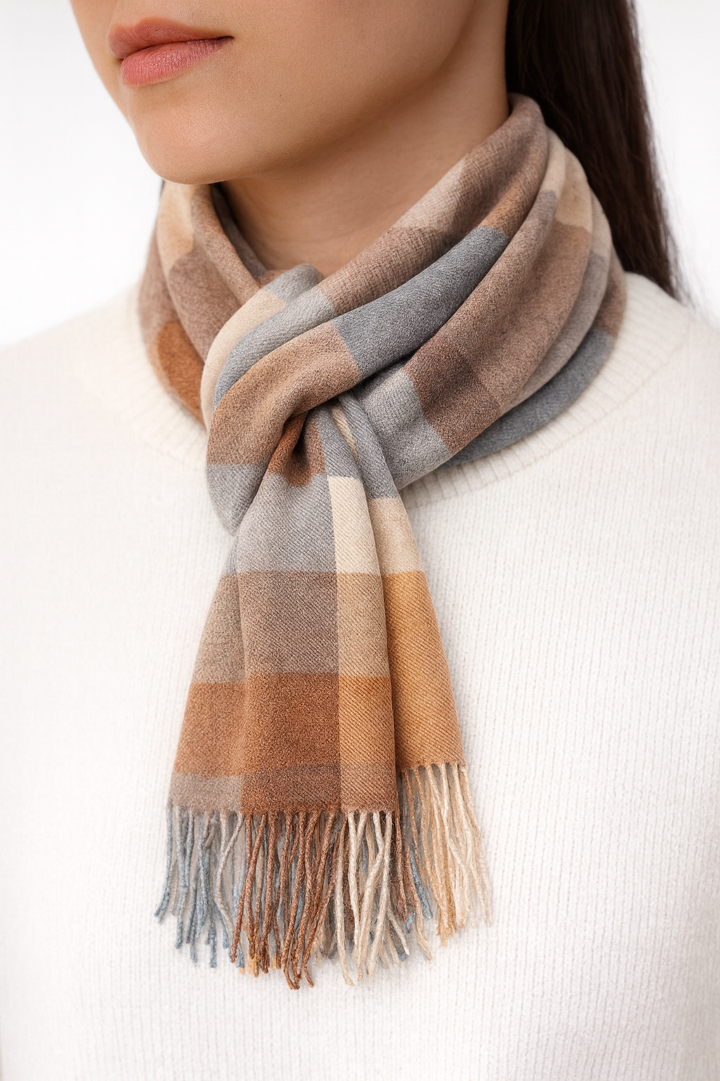 coffee colour square long winter scarf