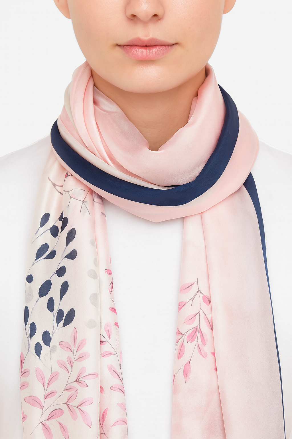 Pink Flower Printed Long Soft Silk Scarf