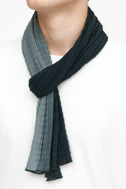 Summer Pleated Shawl Grey Black Color Crinkle Scarf