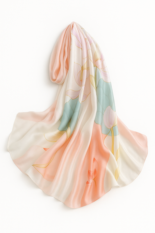 Louts flower green pink scarf