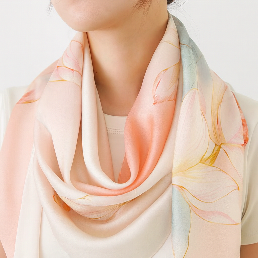 Louts flower green pink scarf