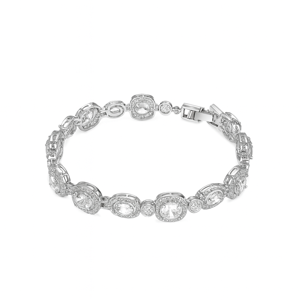 Round clear zircon stone rhodium plated bracelets for girls