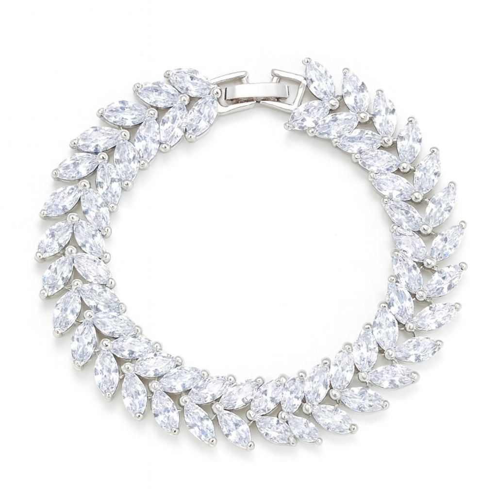 Trendy classic leaf clear cut cubic zircon bracelets for girls