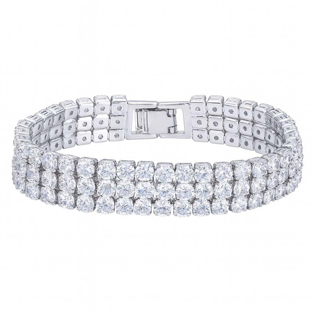 Silver plated three row crystal zircon bracelets for girls & women