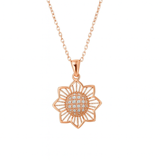 sunflower design with crystal  pendant necklace