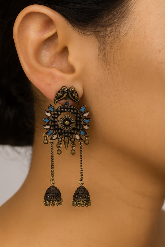 Oxidized Pink blue jhumki
